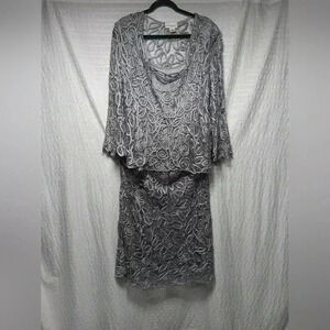 SOULMATES Hand Crochet 3/4 Bell Sleeve 3pc Evening gown. Silver with beading. XL